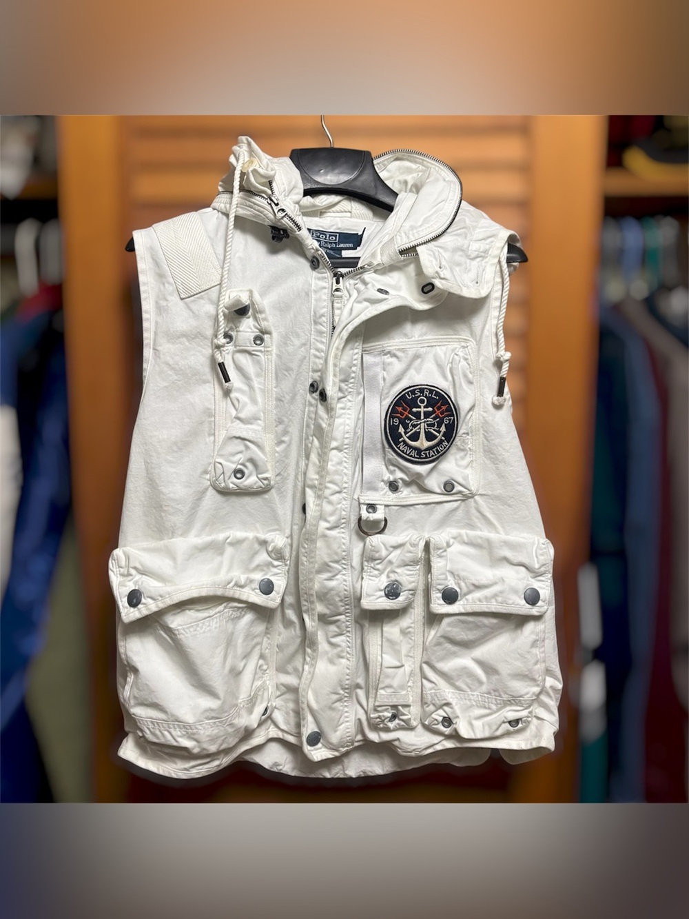 Polo Ralph Lauren Naval Station JP OLSON Utility Military Vest White Mens Large